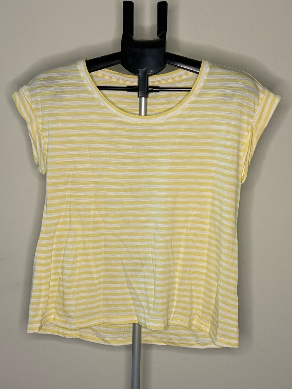 Garnet Hill Organic Pima Cotton Yellow White Striped Tee XS
